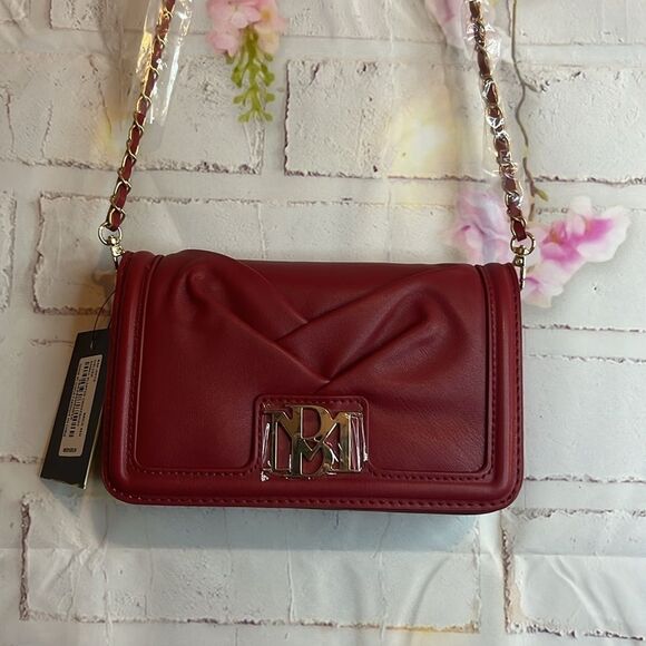 Badgley Mischka vegan leather brick red small pleaded Crossbody NWT - Picture 2 of 13